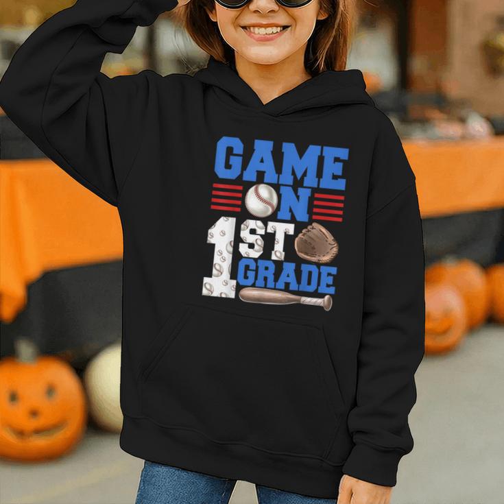 Game On First Grade Boy Baseball Back To School Graphic Youth Hoodie Game On First Grade Boy Baseball Back To School Graphic Youth Hoodie