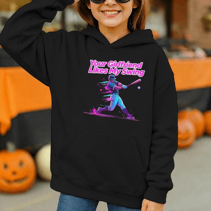 Your Girlfriend Likes My Swing Baseball Quote Boys Men Graphic Youth Hoodie