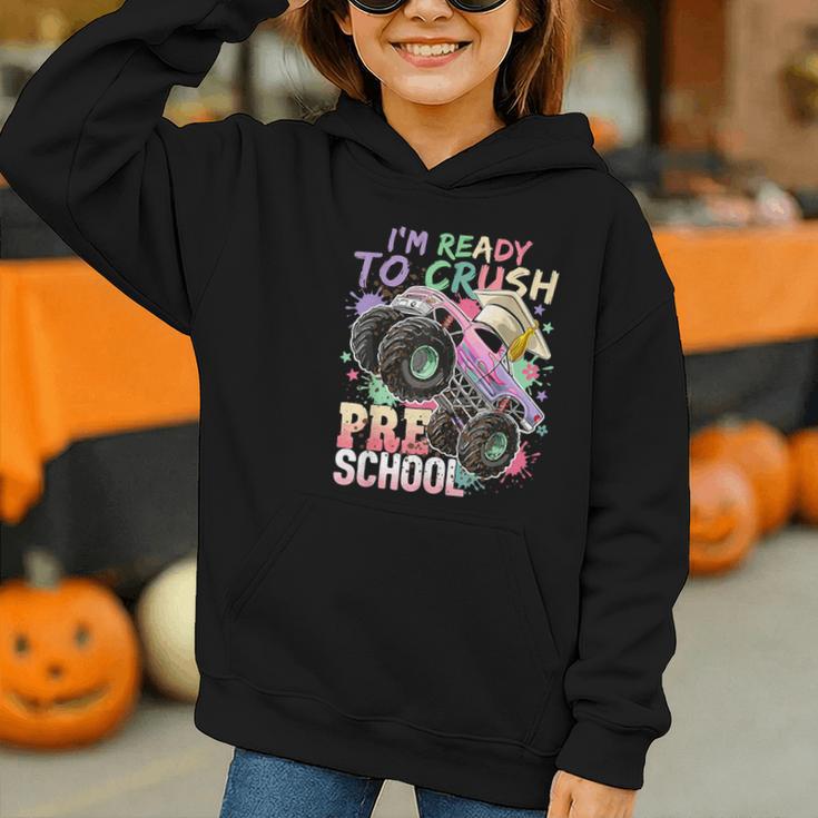 Girls Monster Trucks Ready To Crush Preschool Back To School Graphic Youth Hoodie Girls Monster Trucks Ready To Crush Preschool Back To School Graphic Youth Hoodie