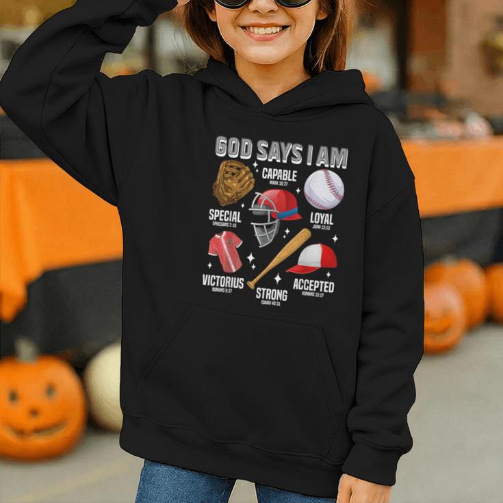 God Says I Am Baseball Player Catcher Pitcher Boys Men Graphic Youth Hoodie