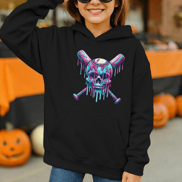 Halloween Baseball Skull Drip Baseball Lifestyle Boy Men Graphic Youth Hoodie