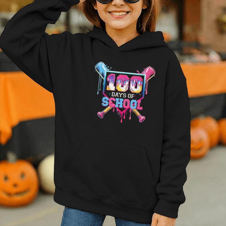 Happy 100 Days Of School Baseball Drip Theme Party 100th Day Graphic Youth Hoodie Happy 100 Days Of School Baseball Drip Theme Party 100th Day Graphic Youth Hoodie