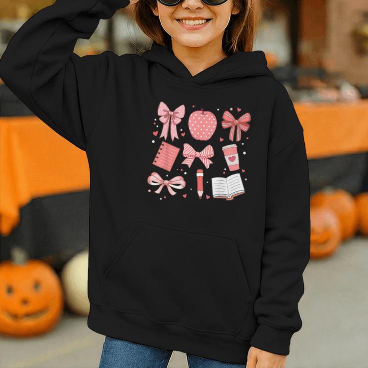 Happy Back To School 1st Day Toddler Girl Boho Coquette Bows Graphic Youth Hoodie Happy Back To School 1st Day Toddler Girl Boho Coquette Bows Graphic Youth Hoodie