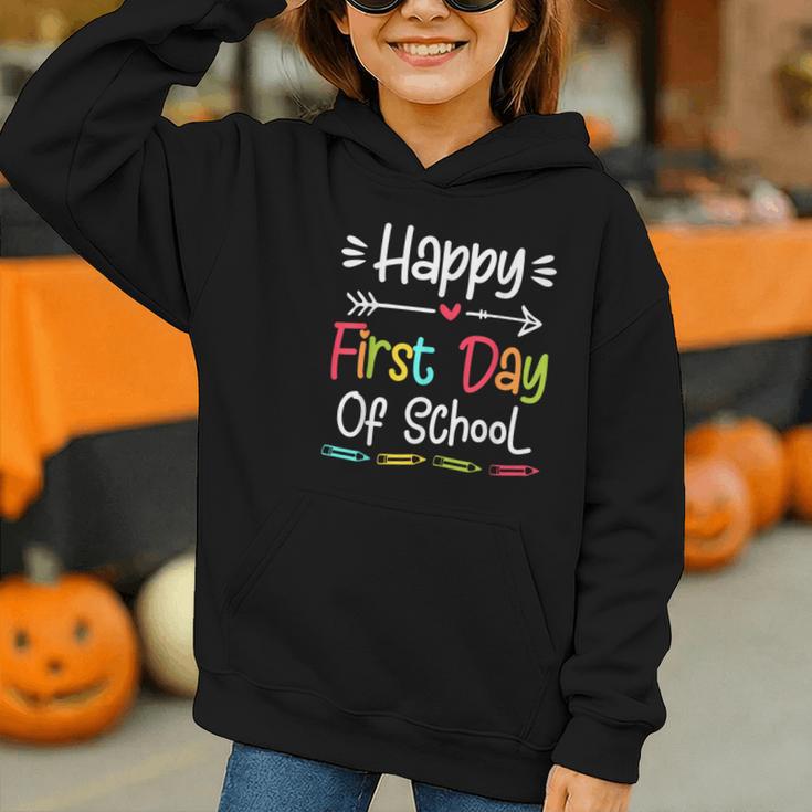 Happy First Day Of School Back To School Kids Students Graphic Youth Hoodie Happy First Day Of School Back To School Kids Students Graphic Youth Hoodie
