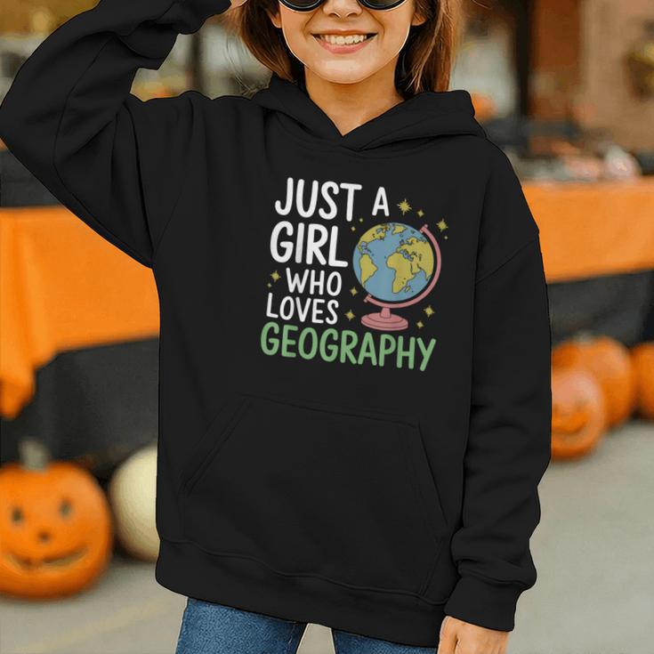 Just a Girl Who Loves Geography Back To School Kids Girls Graphic Youth Hoodie