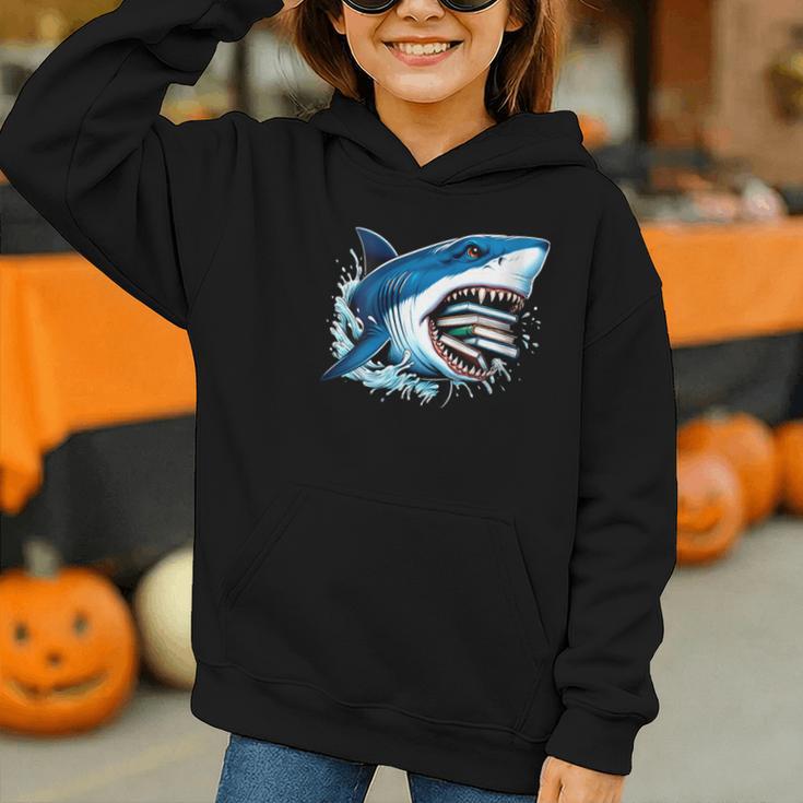 Kids Shark With School Books Back To School Shark Lovers Graphic Youth Hoodie Kids Shark With School Books Back To School Shark Lovers Graphic Youth Hoodie