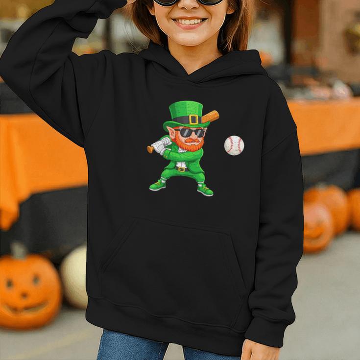 Leprechaun Playing Baseball St Patricks Day Sport Boys Graphic Youth Hoodie