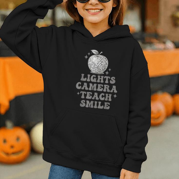 Lights Camera Teach Smile Disco-Ball Back To School Outfit Graphic Youth Hoodie Lights Camera Teach Smile Disco-Ball Back To School Outfit Graphic Youth Hoodie