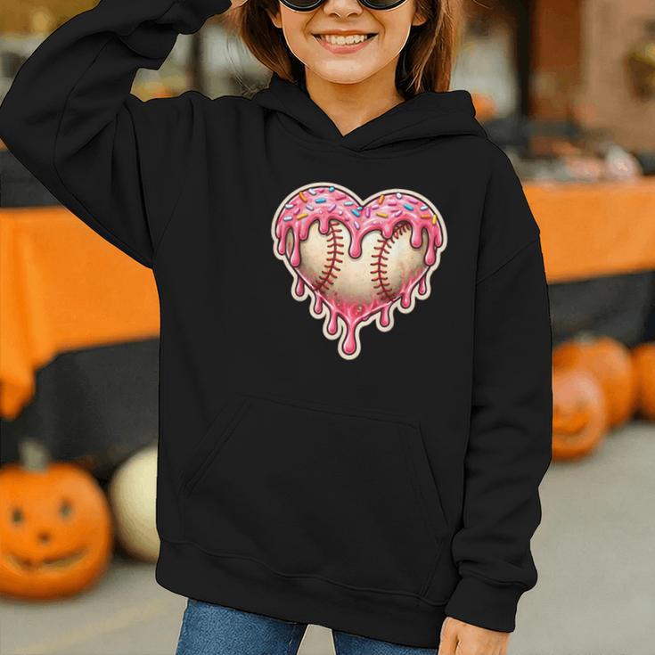 Melting Baseball Drip Heart Softball Player Lover Ice Cream Graphic Youth Hoodie