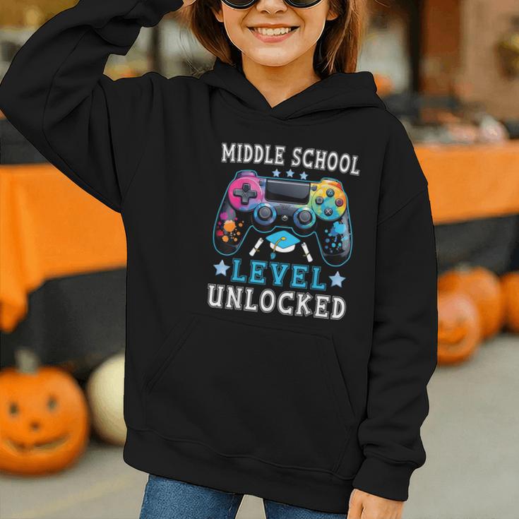 Middle School Level Unlocked Gamer First Day Back To School Graphic Youth Hoodie Middle School Level Unlocked Gamer First Day Back To School Graphic Youth Hoodie