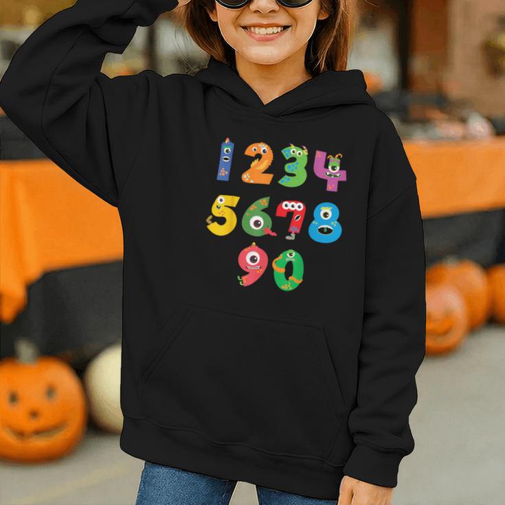 Monster Numbers Learning Cute Numbers 0-9 Back To School Graphic Youth Hoodie Monster Numbers Learning Cute Numbers 0-9 Back To School Graphic Youth Hoodie