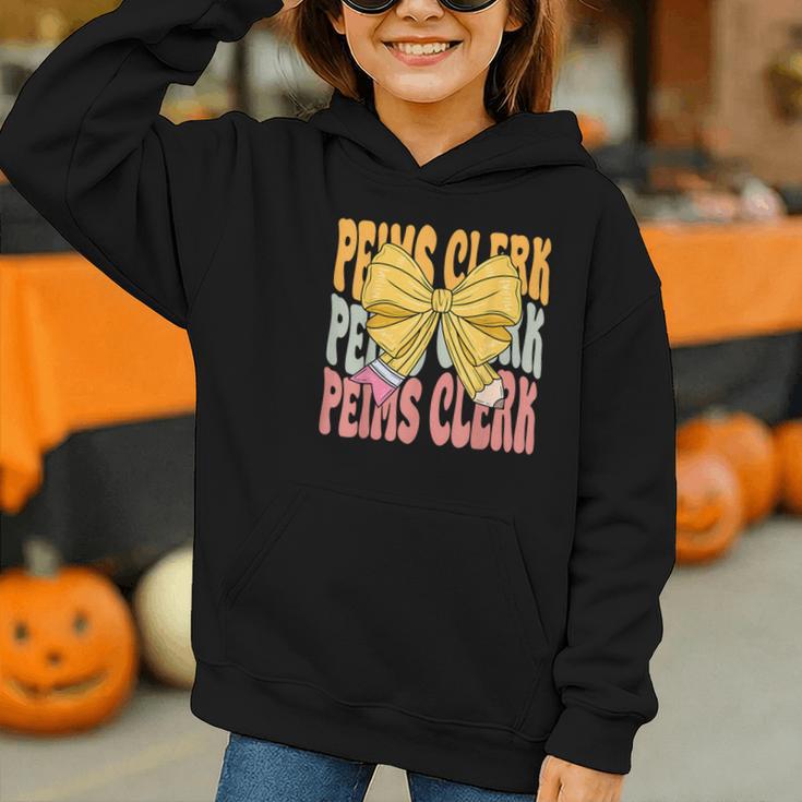 Peims Clerk Groovy Coquette Bow Cute Back To School Graphic Youth Hoodie Peims Clerk Groovy Coquette Bow Cute Back To School Graphic Youth Hoodie