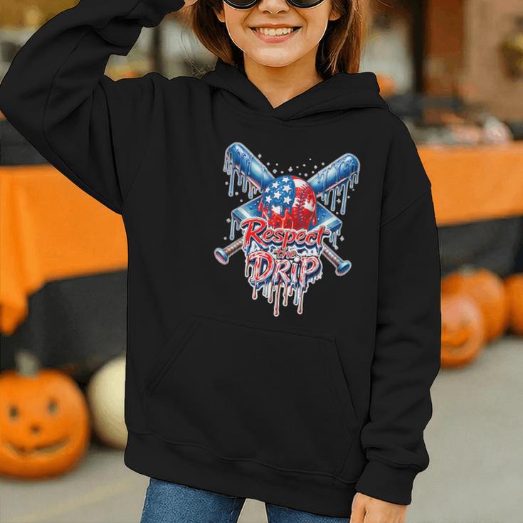 Respect The Drip Baseball American Flag Ice Cream Drip Youth Graphic Youth Hoodie Respect The Drip Baseball American Flag Ice Cream Drip Youth Graphic Youth Hoodie