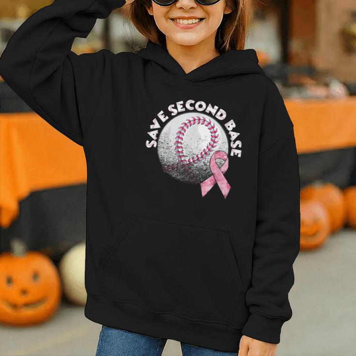 Save 2nd Base Breast Cancer Awareness Pink Ribbon Baseball Graphic Youth Hoodie Save 2nd Base Breast Cancer Awareness Pink Ribbon Baseball Graphic Youth Hoodie