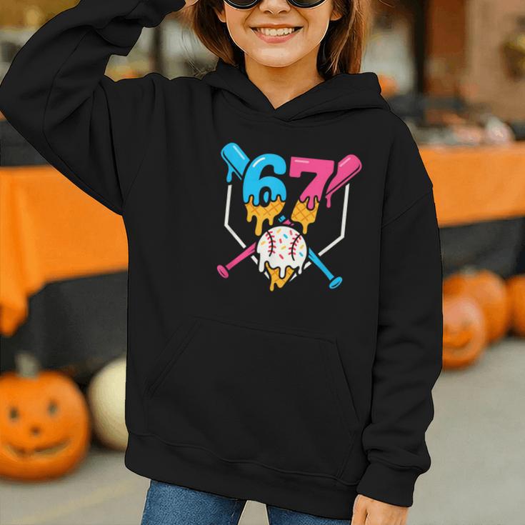 Six Seven Baseball Ice Cream Drip Cool 67 Gen Alpha Slang Graphic Youth Hoodie