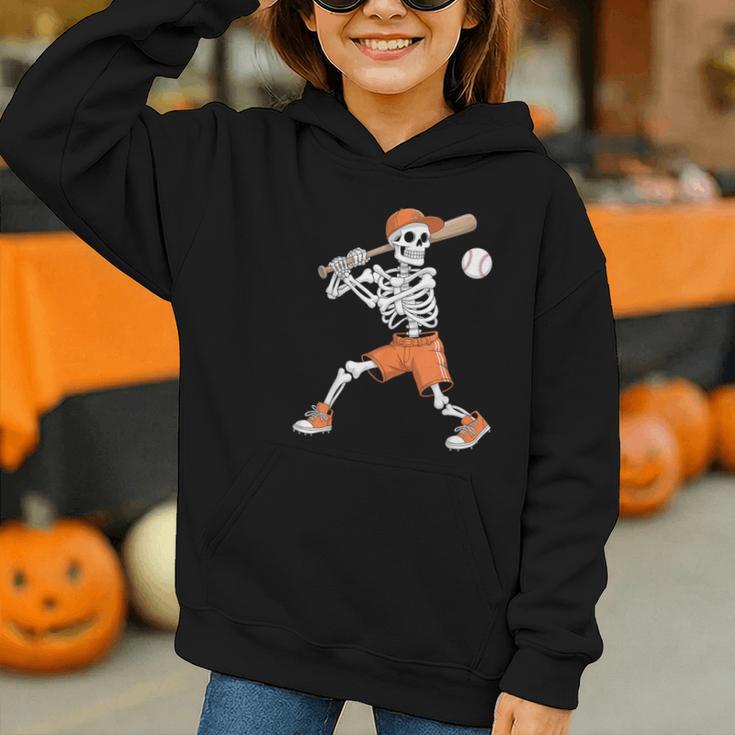 Skeleton Batting Baseball Halloween Graphic Youth Hoodie