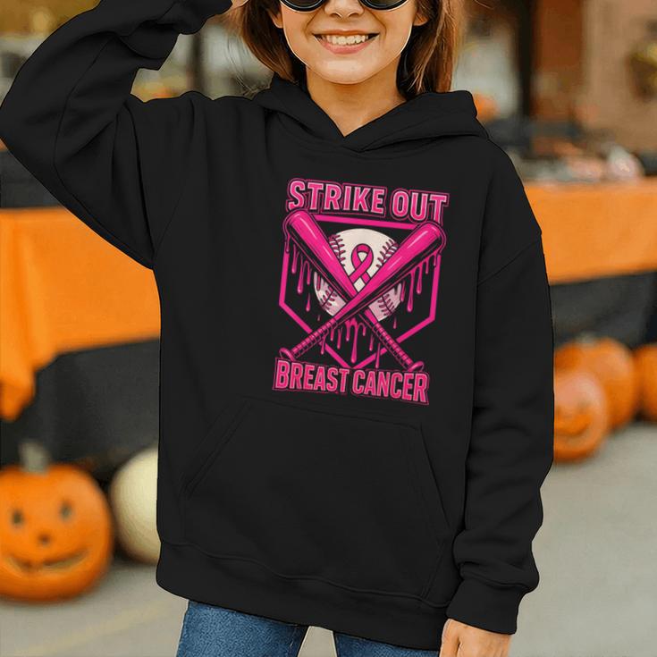 Strike Out Breast Cancer Baseball Ice Cream Drip Graphic Youth Hoodie Strike Out Breast Cancer Baseball Ice Cream Drip Graphic Youth Hoodie