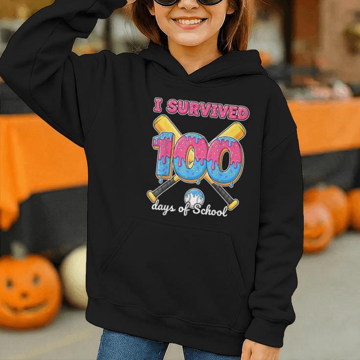 I Survived 100 Days Of School Baseball Cream Drip Boys Graphic Youth Hoodie