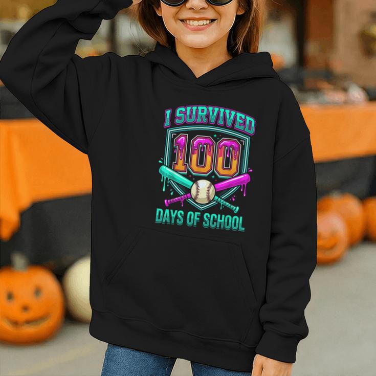 I Survived 100 Days Of School Baseball Drip Graphic Youth Hoodie