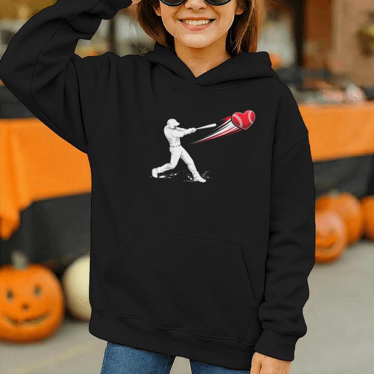 Valentines Day Baseball Batter Silhouette Heart Graphic Youth Hoodie Valentines Day Baseball Batter Silhouette Heart Graphic Youth Hoodie