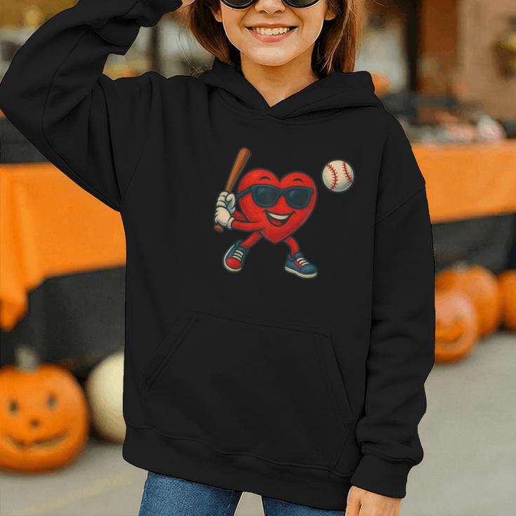 Valentines Day Baseball Red Heart Love Boys Kids Tee Graphic Youth Hoodie