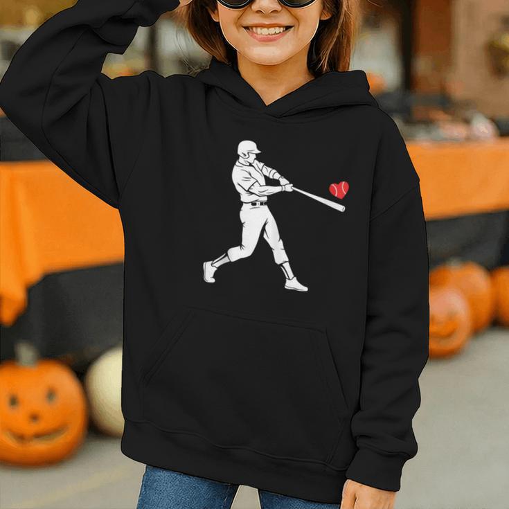 Valentines US Baseball Player Silhouette Heart Graphic Youth Hoodie Valentines US Baseball Player Silhouette Heart Graphic Youth Hoodie
