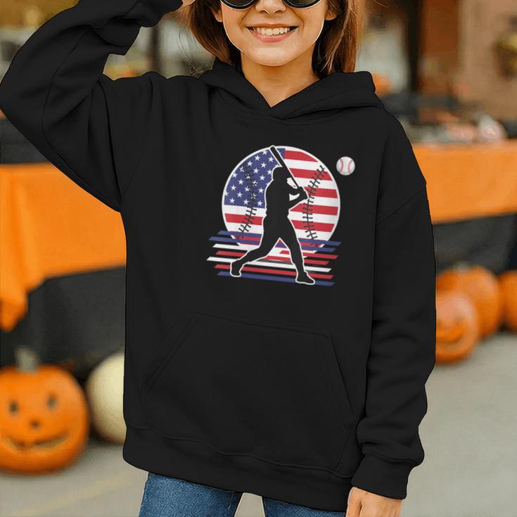 Women's Batter Patriotic American Flag Baseball Silks Graphic Youth Hoodie Women's Batter Patriotic American Flag Baseball Silks Graphic Youth Hoodie