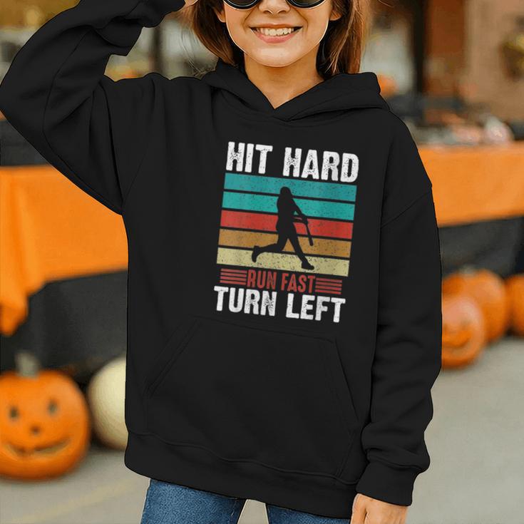 Women's Retro Hit Hard Run Fast Turn Left Baseball Lover Graphic Youth Hoodie Women's Retro Hit Hard Run Fast Turn Left Baseball Lover Graphic Youth Hoodie