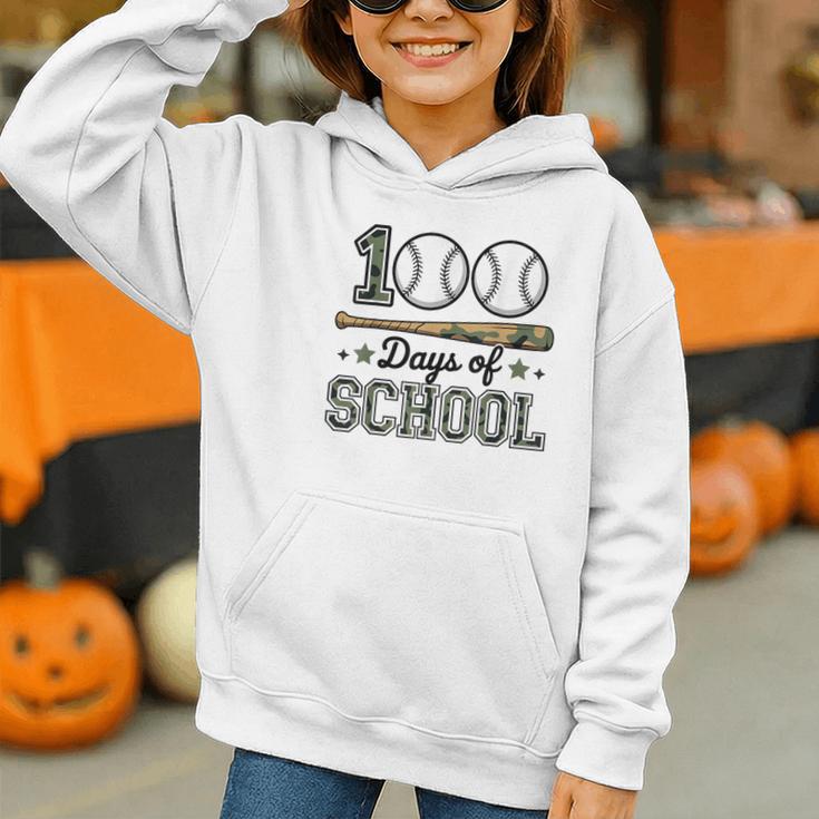 100 Days Of School Baseball Camo Boys School Teacher Graphic Youth Hoodie