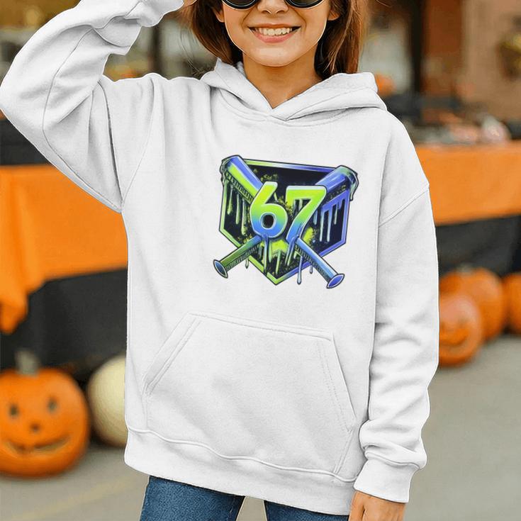 Awesome 67 Baseball Drip Effect Baseball 6-7 Meme Graphic Premium Tri-Blend Graphic Youth Hoodie