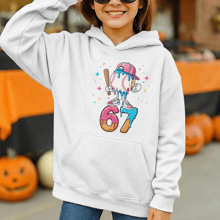 Baseball Drip Number 67 Six Seven Meme Ice Cream Dripping Graphic Youth Hoodie Baseball Drip Number 67 Six Seven Meme Ice Cream Dripping Graphic Youth Hoodie