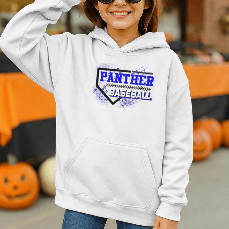 Blue Panther Baseball Home Plate Game Day Mascot Panther Graphic Youth Hoodie