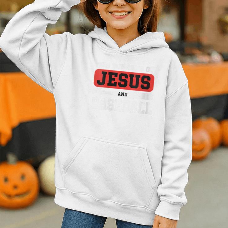 This Boy Runs On Jesus And Baseball Christian Baseball Graphic Youth Hoodie