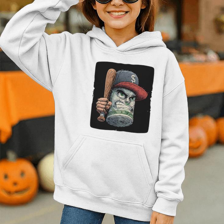 Cool Dollar Bill Guy With Cap And Baseball Costume Premium Tri-Blend Graphic Youth Hoodie