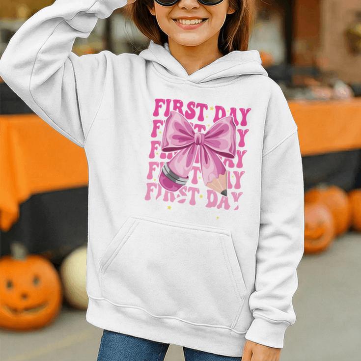 First Day Of School Girls Coquette Bow Back To School Performance Graphic Youth Hoodie First Day Of School Girls Coquette Bow Back To School Performance Graphic Youth Hoodie