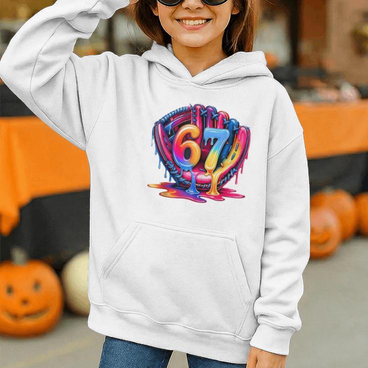 Gen Alpha Slang Ice Cream Drip Six Seven 67 Baseball Catcher Graphic Youth Hoodie