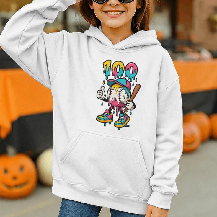 Ice Cream Drip Baseball Party 100 Days Of School Teacher Graphic Youth Hoodie