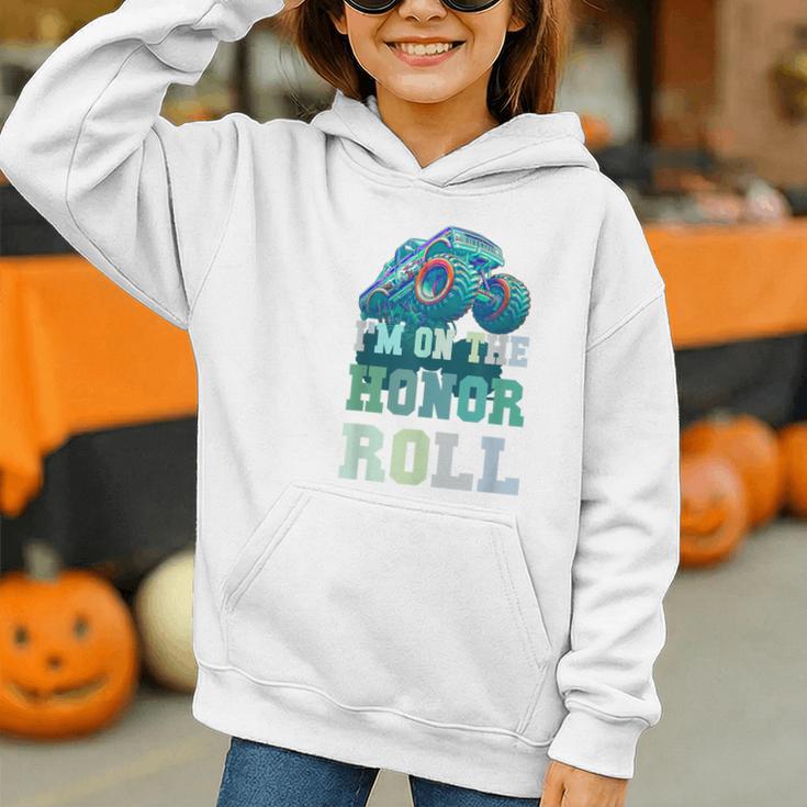 Kids I'M ON HONOR ROLL Monster Trucks Back To School Bruh Graphic Youth Hoodie