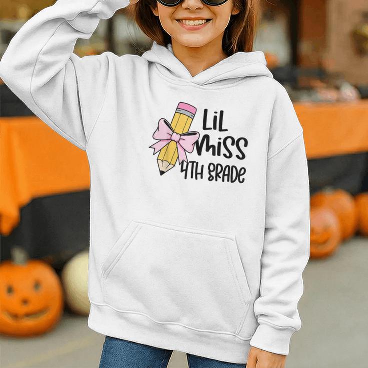 Lil Miss 4th Grade Coquette Bow Pencil Back To School Girls Graphic Youth Hoodie Lil Miss 4th Grade Coquette Bow Pencil Back To School Girls Graphic Youth Hoodie