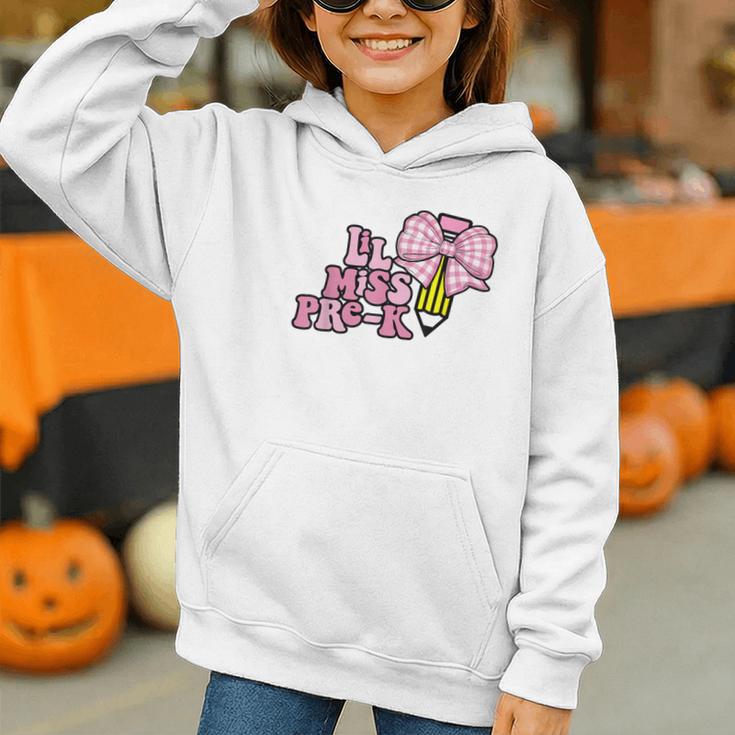 LiL Miss Pre-K Back To School Girls Coquette Bow First Day Graphic Youth Hoodie LiL Miss Pre-K Back To School Girls Coquette Bow First Day Graphic Youth Hoodie