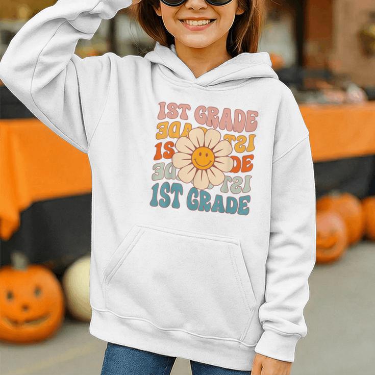 Retro 1st Grade Daisy Colorful Back To School First Grade Graphic Youth Hoodie