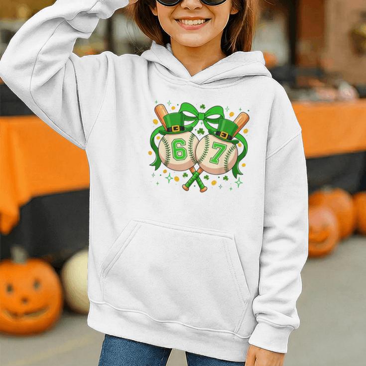 Six Seven 67 Meme Baseball Coquette Bow St Patrick's Day Graphic Youth Hoodie Six Seven 67 Meme Baseball Coquette Bow St Patrick's Day Graphic Youth Hoodie