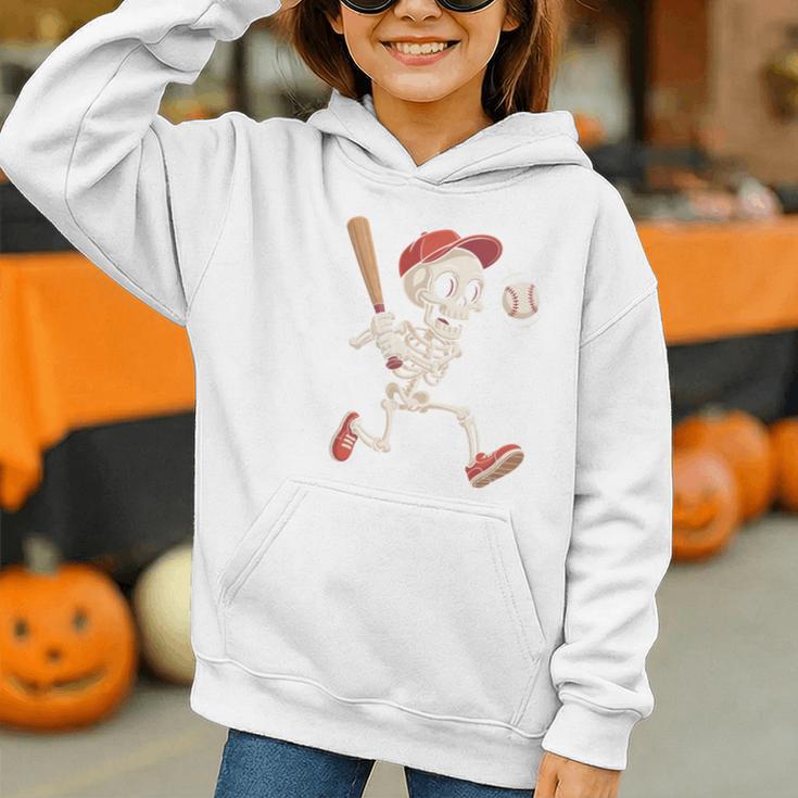Skeleton Batting Baseball Halloween Boys Men Kids Graphic Youth Hoodie