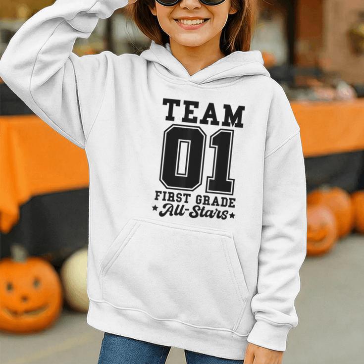Team 1st Grade All-Stars Back To School Sports Jersey Graphic Youth Hoodie Team 1st Grade All-Stars Back To School Sports Jersey Graphic Youth Hoodie