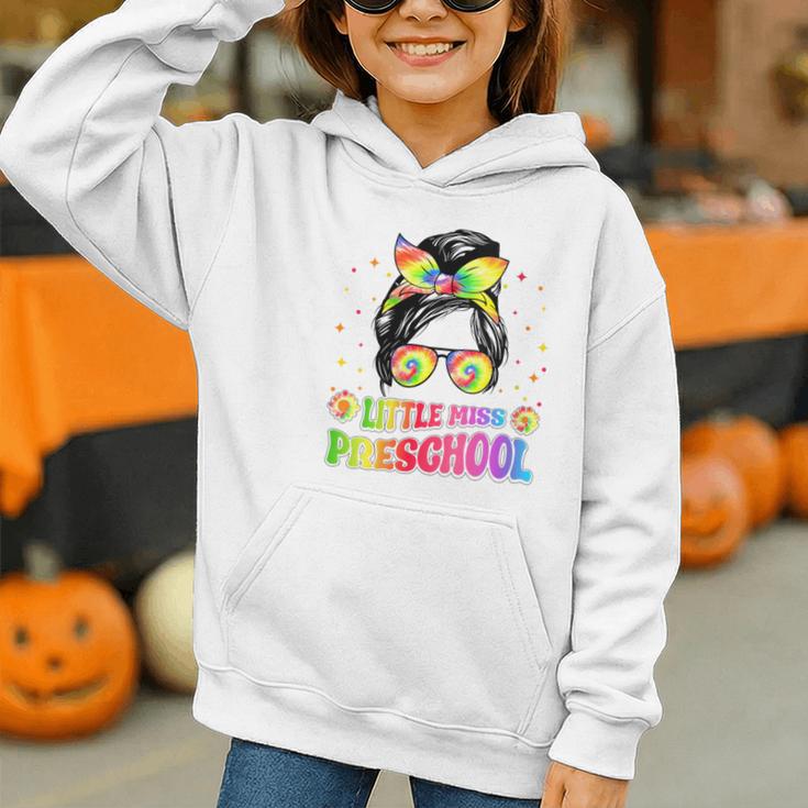 Women's Little Miss Preschool Messy Bun Tie Dye Back To School Girls Graphic Youth Hoodie Women's Little Miss Preschool Messy Bun Tie Dye Back To School Girls Graphic Youth Hoodie