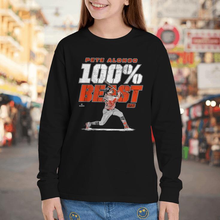 100 Beast Pete Alonso Baltimore Baseball MLBPA Youth Long Sleeve Tee