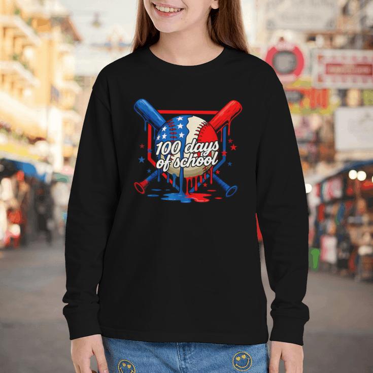 100 Days Of School 100th Day Youth Drip Baseball Boys Kid Youth Long Sleeve Tee