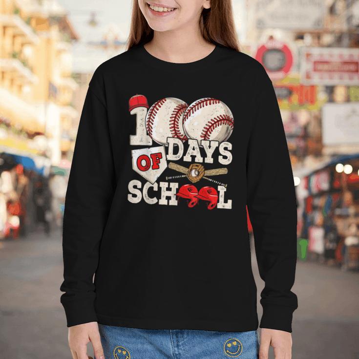100 Days Of School Baseball 100th Day Of School Kids Teacher Youth Long Sleeve Tee