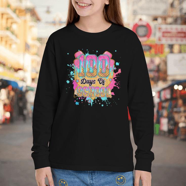 100 Days Of School Baseball Drip Boys Kids 100th Day Youth Long Sleeve Tee