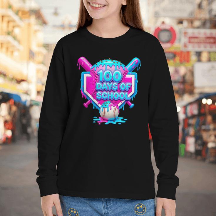 100 Days Of School Baseball Drip 100 Days For Boys And Kids Youth Long Sleeve Tee